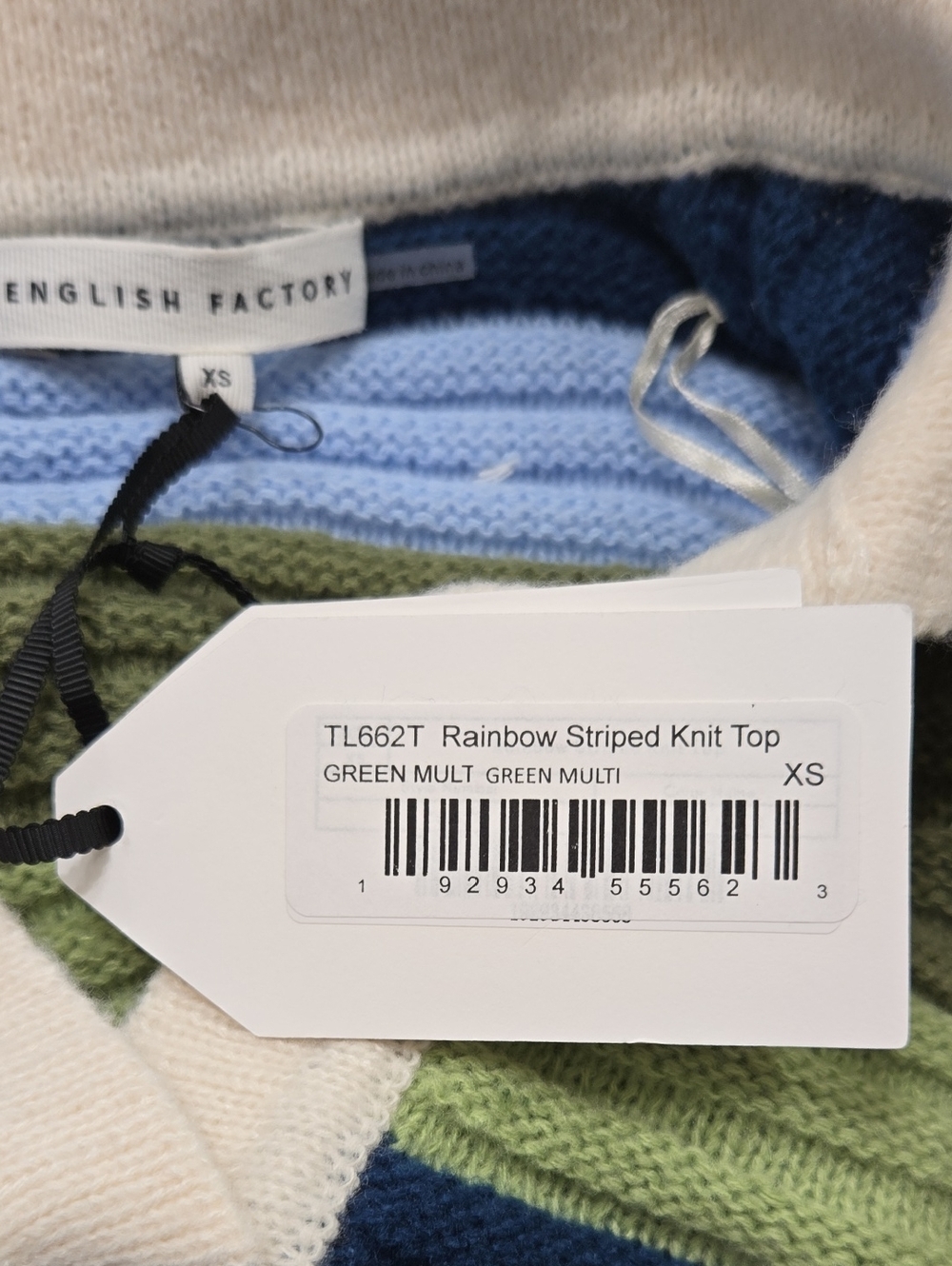English Factory Striped V-Neck Sweater in Blue, Green & Cream - Picture 6 of 6